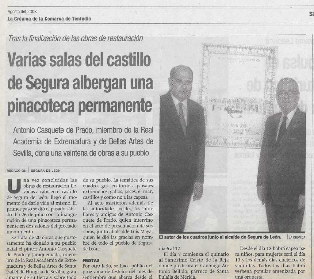 Reseña en la revista La Comarca de Tentudía agosto 2003